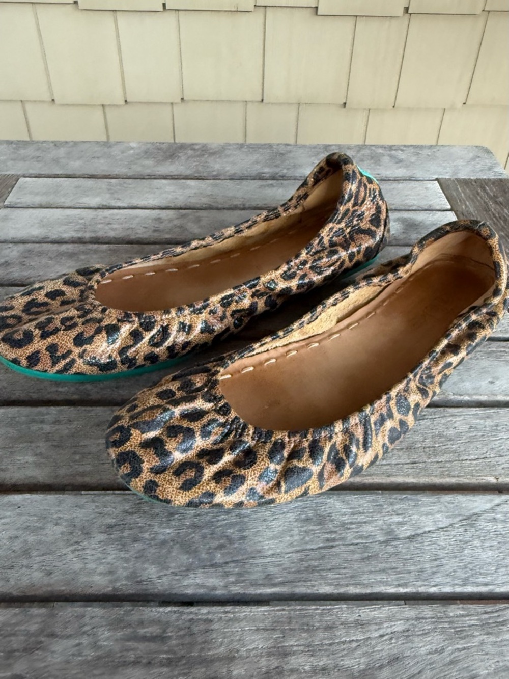 Tieks Leopard Print Ballet Flats Brown Black Teal Sole Women’s Size 8